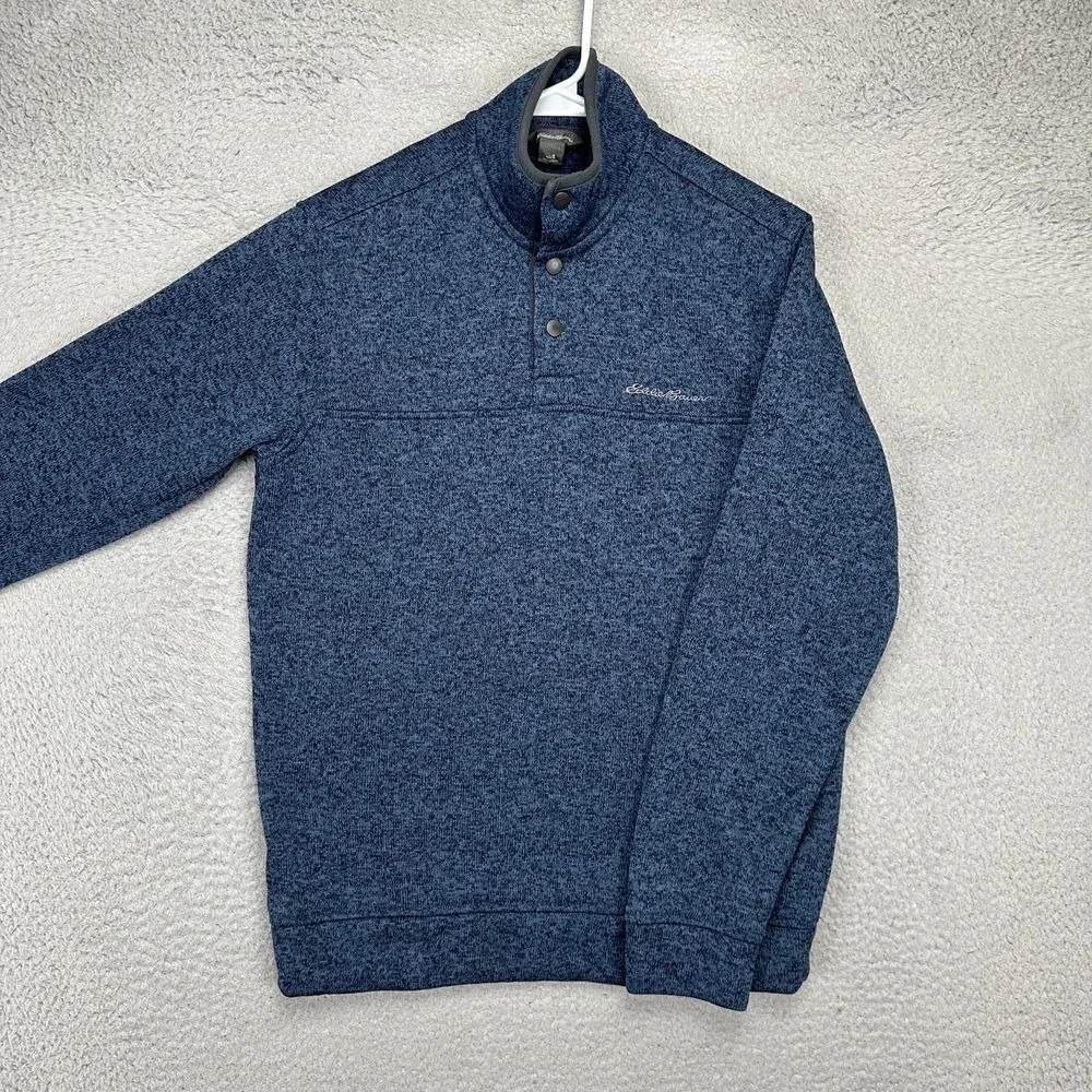 Eddie Bauer Sweater Mens Small Pullover Fleece Blue Snap Button EUC